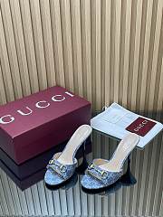 Gucci Women's Slide Sandal With Horsebit Blue GG Denim 8.5cm - 4