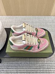 Gucci Women's Serigraphy Screener Trainer Pink Leather Beige And Dark Brown GG Canvas - 1