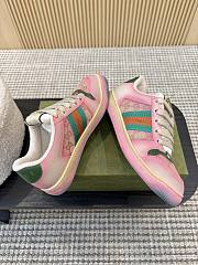 Gucci Women's Serigraphy Screener Trainer Pink Leather Beige And Dark Brown GG Canvas - 6