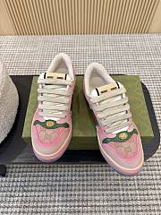 Gucci Women's Serigraphy Screener Trainer Pink Leather Beige And Dark Brown GG Canvas - 5