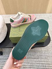 Gucci Women's Serigraphy Screener Trainer Pink Leather Beige And Dark Brown GG Canvas - 4