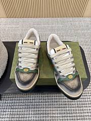 Gucci Women's Serigraphy Screener Trainer Black Leather Beige And Dark Brown GG Canvas - 5