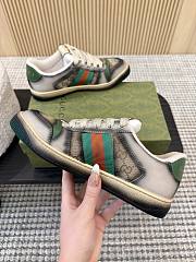 Gucci Women's Serigraphy Screener Trainer Black Leather Beige And Dark Brown GG Canvas - 3