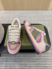 Gucci Women's Serigraphy Screener Trainer Purple Leather Beige And Dark Brown GG Canvas - 6