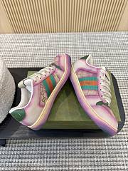 Gucci Women's Serigraphy Screener Trainer Purple Leather Beige And Dark Brown GG Canvas - 5