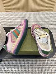Gucci Women's Serigraphy Screener Trainer Purple Leather Beige And Dark Brown GG Canvas - 4