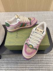 Gucci Women's Serigraphy Screener Trainer Purple Leather Beige And Dark Brown GG Canvas - 3