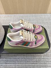 Gucci Women's Serigraphy Screener Trainer Purple Leather Beige And Dark Brown GG Canvas - 2