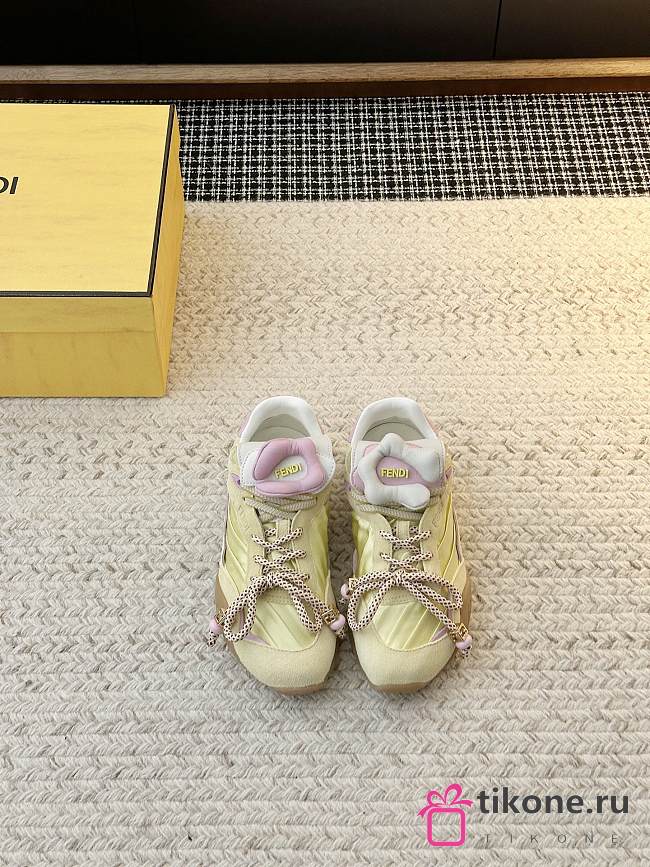 Fendi Wave Pulse Yellow Fabric And Suede Low-Tops - 1
