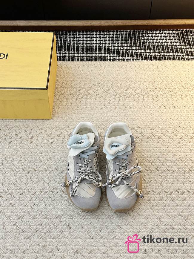 Fendi Wave Pulse Light Gray Fabric And Suede Low-Tops - 1