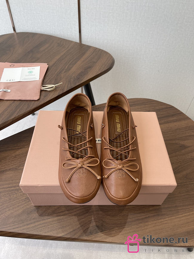 Miumiu Leather Ballerinas Cognac - 1