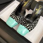 Chanel Mules Lambskin & Patent Calfskin Black White & Green 95mm - 3