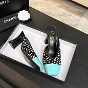 Chanel Mules Lambskin & Patent Calfskin Black White & Green 95mm - 6