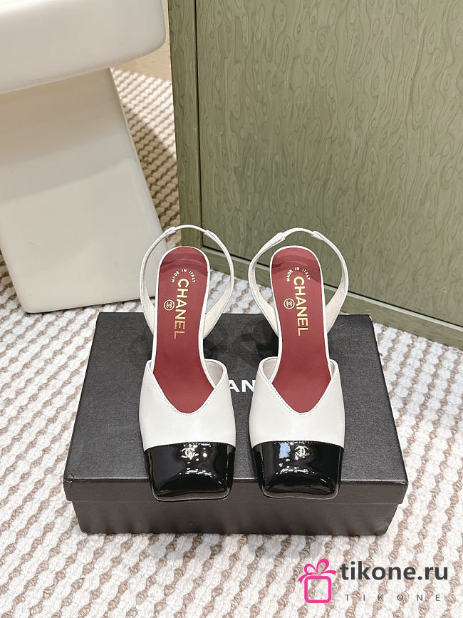Chanel Slingbacks Lambskin & Patent Calfskin Ivory & Black 90mm - 1