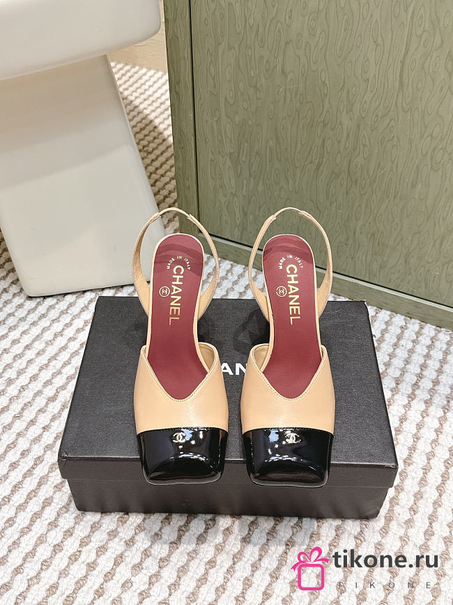 Chanel Slingbacks Lambskin & Patent Calfskin Beige & Black 90mm - 1