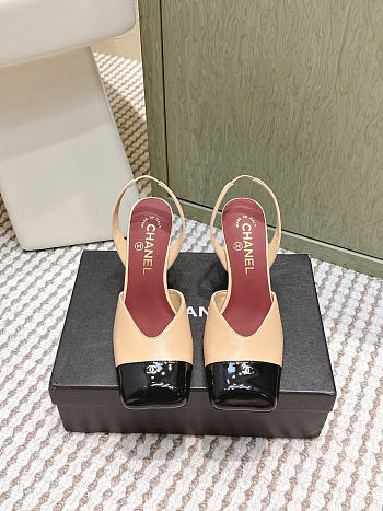Chanel Slingbacks Lambskin & Patent Calfskin Beige & Black 90mm