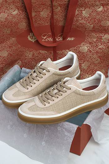 Loro Piana Tennis Walk Sneaker Cashmere Lotus Flower Silk Pale Wheat (A0JY)