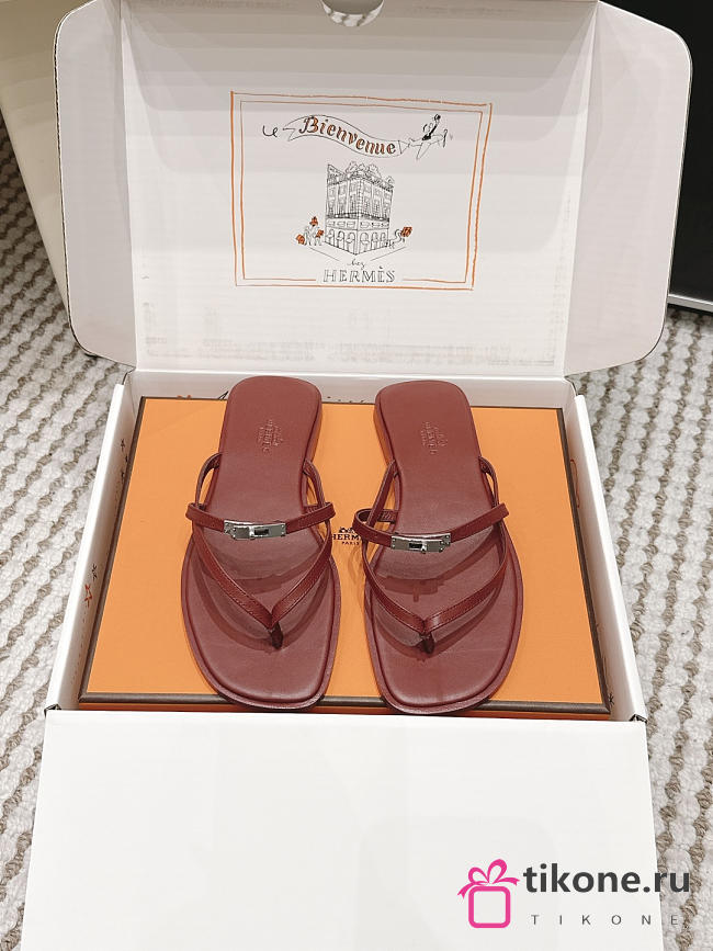 Hermes Miss Sandal Calfskin Burgundy - 1