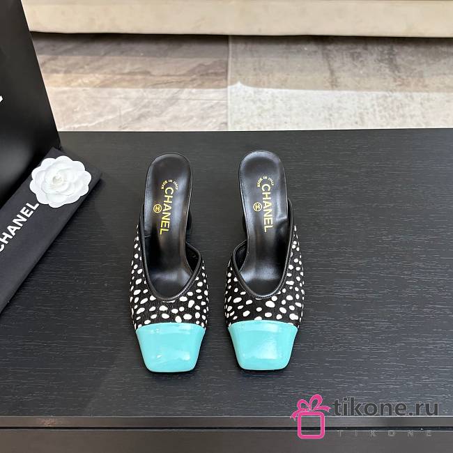 Chanel Mules Lambskin & Patent Calfskin Black White & Green 95mm - 1