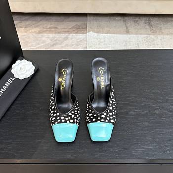Chanel Mules Lambskin & Patent Calfskin Black White & Green 95mm