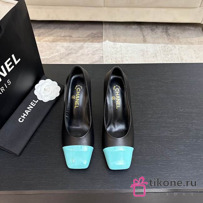 Chanel Pumps Lambskin & Patent Calfskin Black & Green 90mm - 1