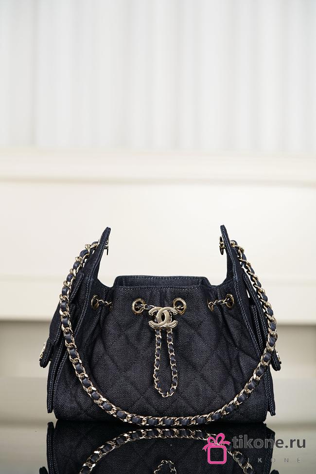 Chanel 25 Mini Handbag Washed Denim & Gold-Tone Metal Dark Blue - 22x20x12.5cm - 1