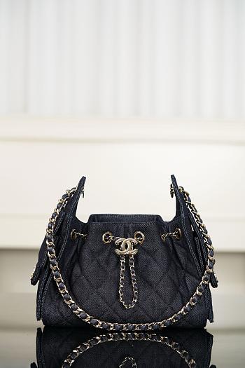 Chanel 25 Mini Handbag Washed Denim & Gold-Tone Metal Dark Blue - 22x20x12.5cm