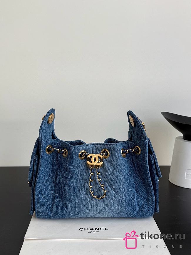 Chanel 25 Mini Handbag Washed Denim & Gold-Tone Metal Blue  AS5631 - 22x20x12.5cm - 1