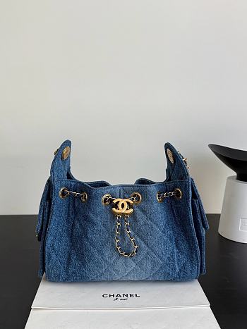 Chanel 25 Mini Handbag Washed Denim & Gold-Tone Metal Blue  AS5631 - 22x20x12.5cm