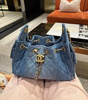 Chanel 25 Mini Handbag Washed Denim & Gold-Tone Metal Blue  AS5631 - 22x20x12.5cm - 5