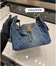 Chanel 25 Mini Handbag Washed Denim & Gold-Tone Metal Blue  AS5631 - 22x20x12.5cm - 2