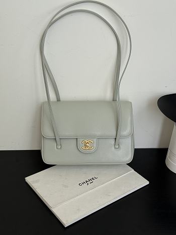 Chanel Small Flap Bag Grained Shiny Calfskin & Gold-Tone Metal Light Green - 15x22x7cm
