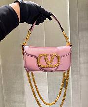 Valentino Garavani Loco Small Shoulder Bag In Laminated Calfskin With Jewel Logo Rose Cannelle - 20x11x5cm - 2