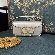 Valentino Garavani Loco Small Shoulder Bag In Laminated Calfskin With Jewel Logo Silver - 20x11x5cm - 1