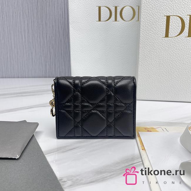 Mini Lady Dior Gardenia Wallet Black Cannage Lambskin - 11x9x3cm - 1