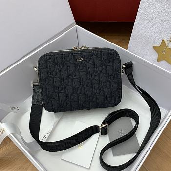 Dior Zipped Pouch with Strap Black Dior Oblique Jacquard - 17x12.5x6cm