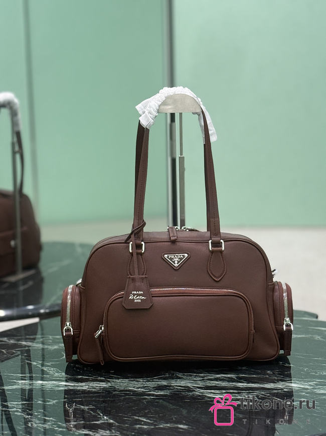 Prada Large Washed Leather Top-Handle Bag Cocoa Brown 1BB156 - 19x31.5x12.5cm - 1