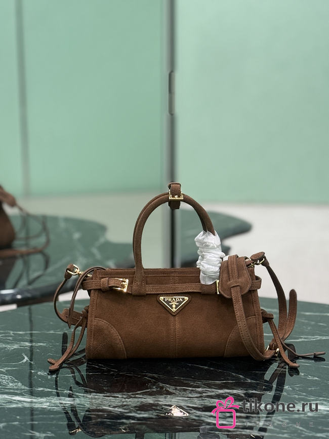 Prada Bonnie Suede Mini Handbag Cocoa Brown 1BA486 - 23.5x12x9cm - 1