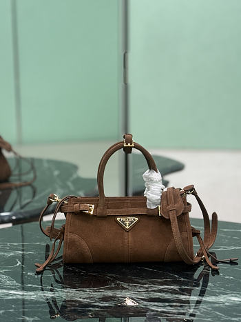 Prada Bonnie Suede Mini Handbag Cocoa Brown 1BA486 - 23.5x12x9cm