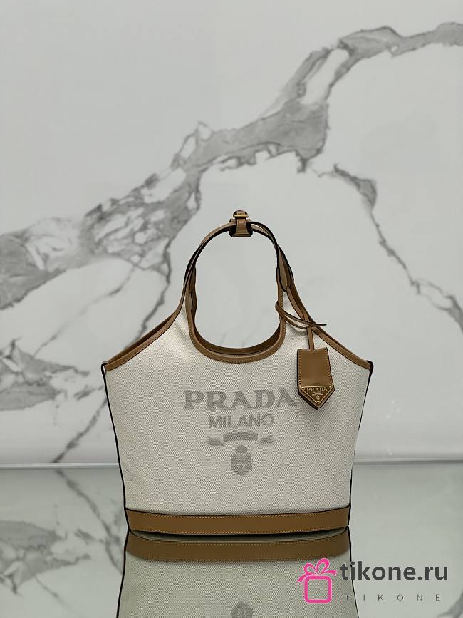  Prada Medium Linen Blend And Leather Tote Bag 1BG471 - 28x22.5x12.5cm - 1