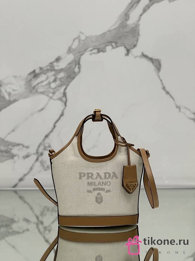 Prada Small Linen Blend And Leather Tote Bag 1BG074 - 21x18x9cm - 1