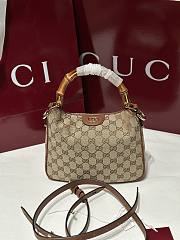 Gucci Diana Small Shoulder Bag Beige And Dark Brown GG Canvas - 24x15x5cm - 3