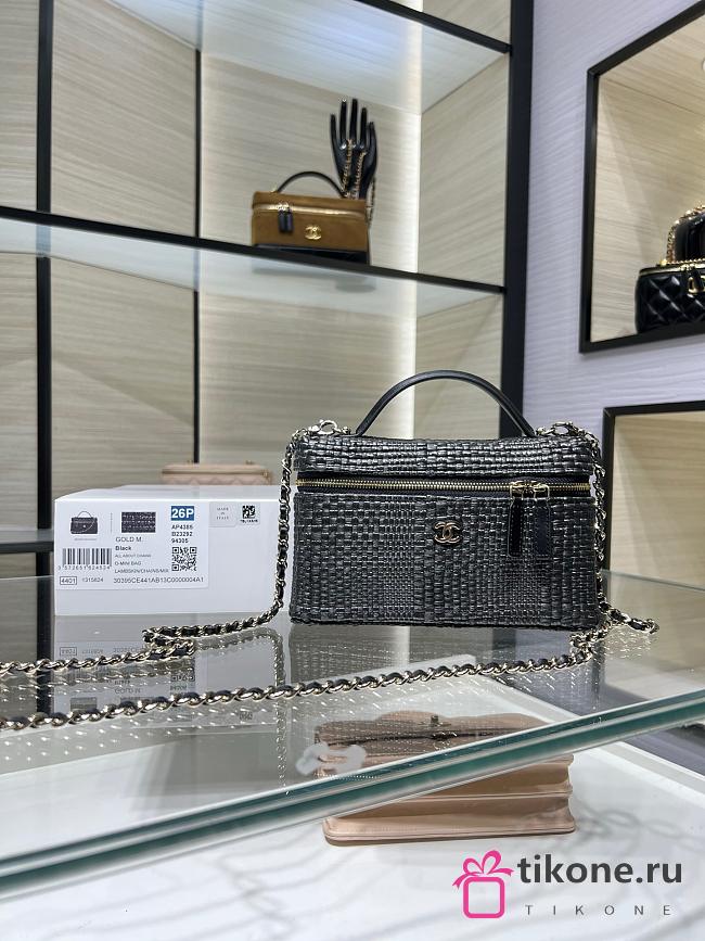 Chanel Classic Vanity with Chain Braided Raffia & Gold-Tone Metal Black - 19.5x17x5cm - 1