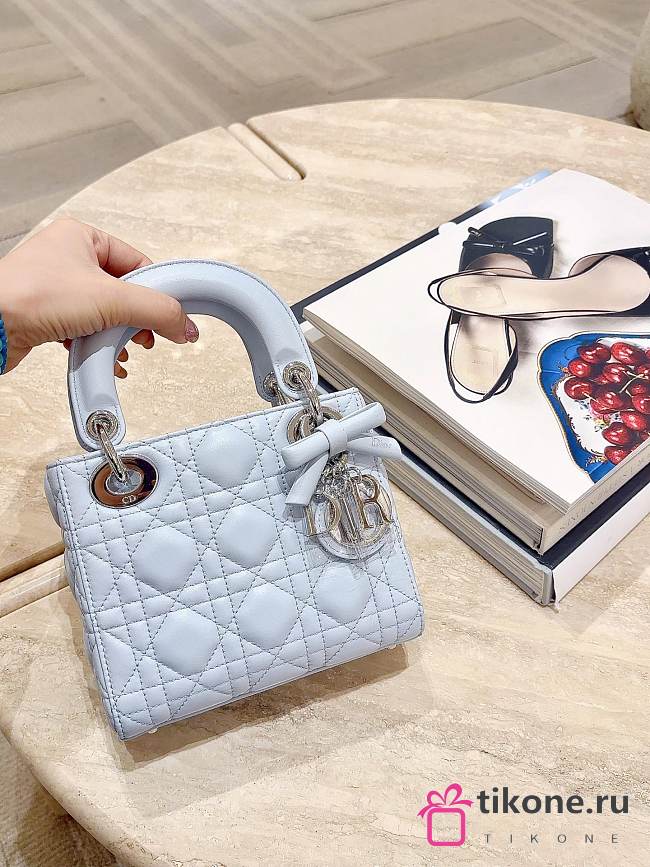 Mini Lady Dior Bag with Chain Ice Blue Cannage Lambskin - 17x15x7cm - 1