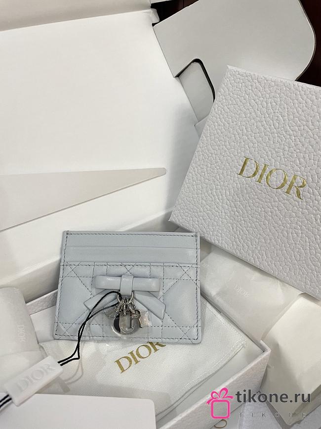 Lady Dior Freesia Card Holder Ice Blue Cannage Lambskin - 10.5x8x0.5cm - 1