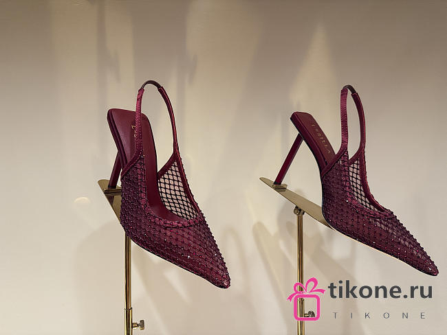 Le Silla Gilda Slingback 100mm Cherry Red Mesh Slingback With Crystals - 1