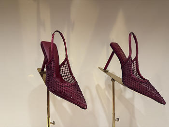 Le Silla Gilda Slingback 100mm Cherry Red Mesh Slingback With Crystals