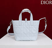 Small Dior Toujours Vertical Tote Bag Ice Blue Macrocannage Calfskin - 18x16x12cm - 6