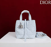Small Dior Toujours Vertical Tote Bag Ice Blue Macrocannage Calfskin - 18x16x12cm - 4