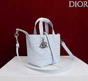 Small Dior Toujours Vertical Tote Bag Ice Blue Macrocannage Calfskin - 18x16x12cm - 3